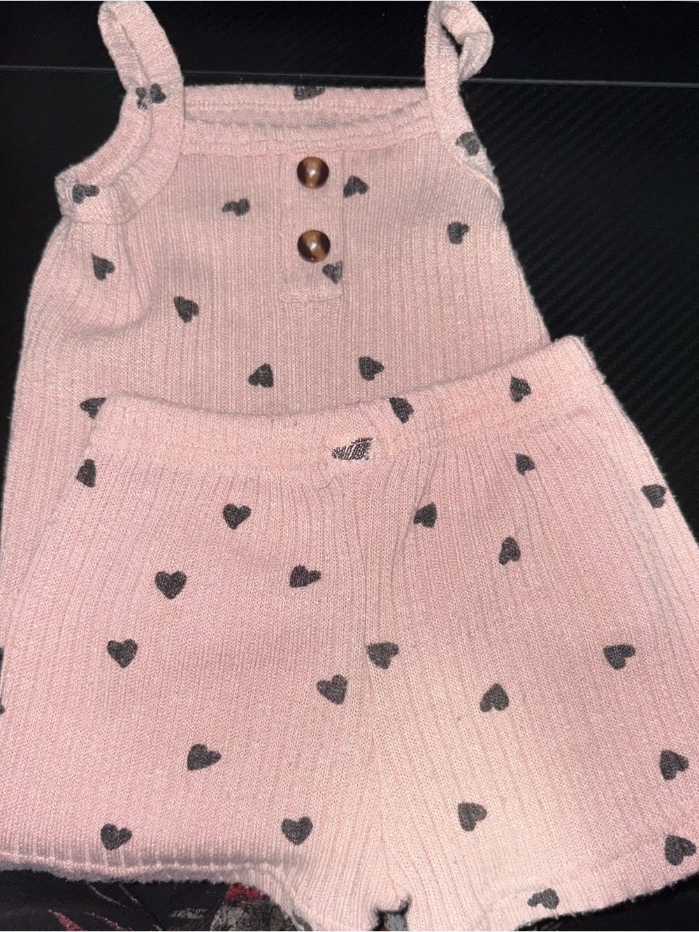 Girls Pink Heart Knit Tank & Shorts Set